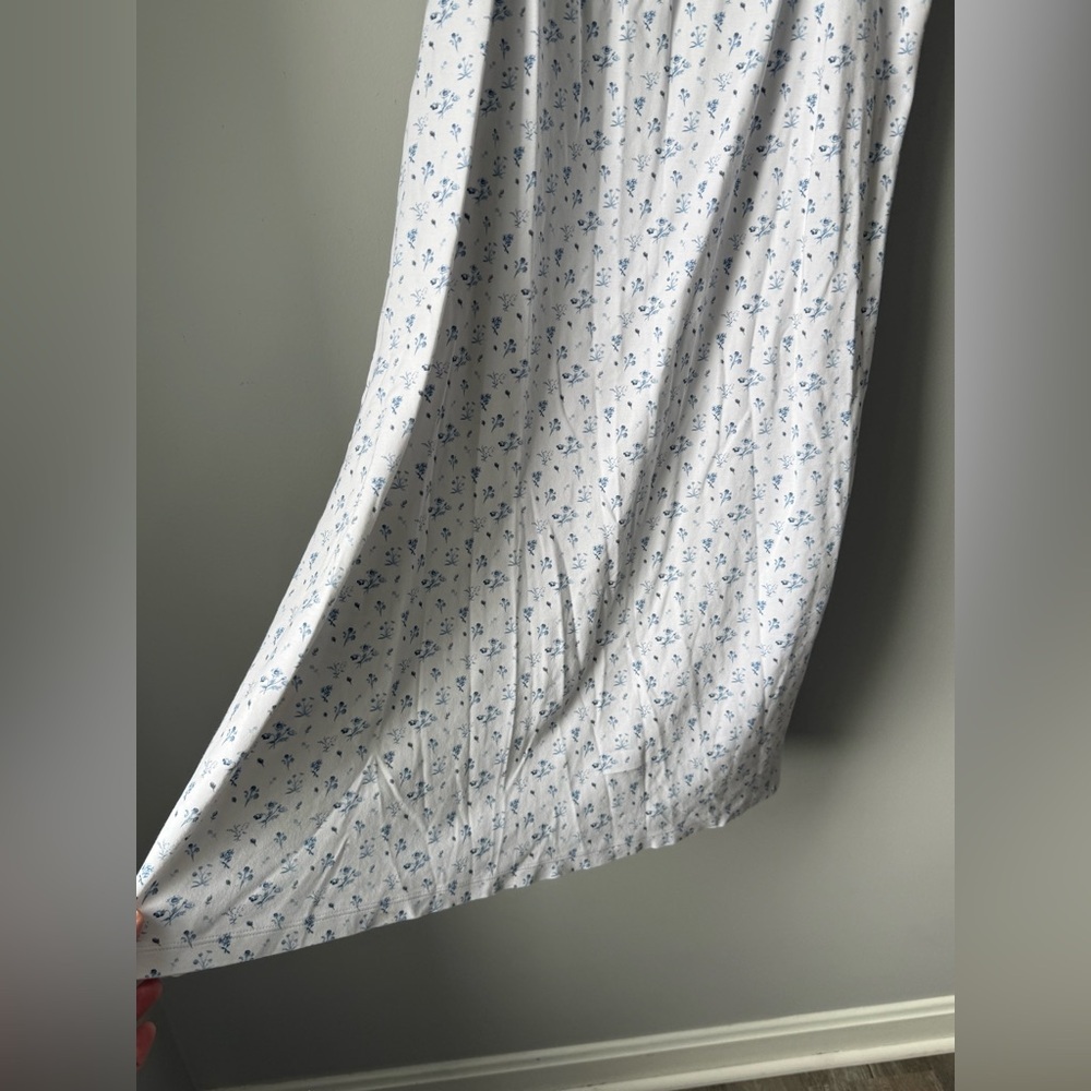 LAKE PIMA COTTON Floral White Blue Ruffle Nightgown Dress Pajamas Sleeveless M - Picture 4 of 12